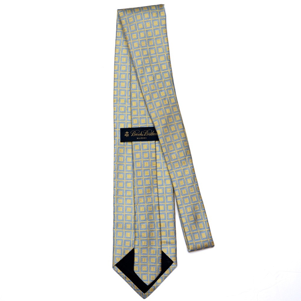 Brooks Brothers Pure Silk Gold and Blue Geometric Woven Necktie, EUC - Picture 3 of 6